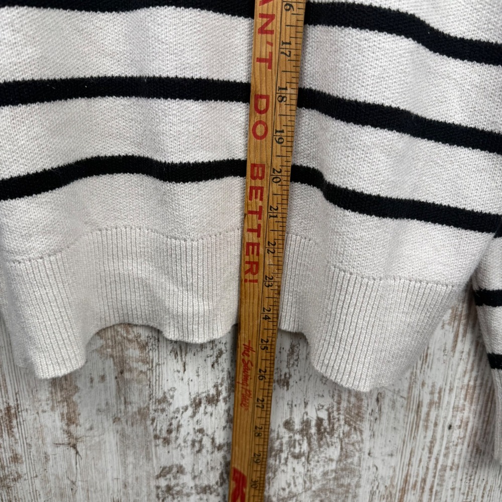 Nicole Miller New York Striped Mock Neck Sweater Gold Button Shoulder Sz M - Picture 6 of 7